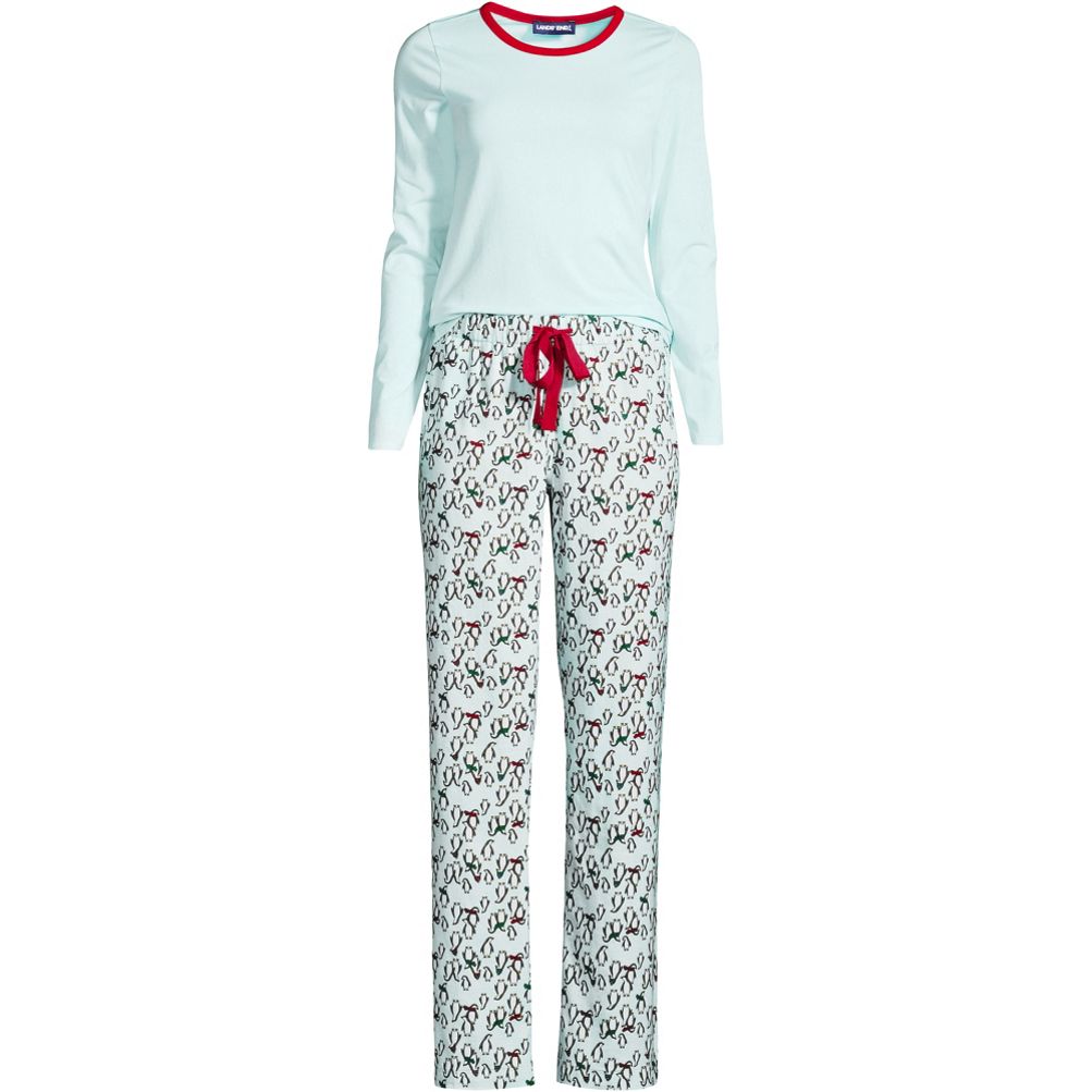 Women's Plus Size Pajama Set Knit Long Sleeve T-Shirt and