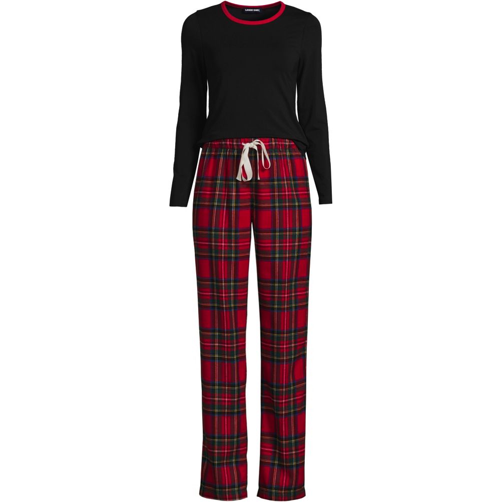 Men's Check Pyjamas Long Sleeve Trouser Set, Size: M-XXL, Black