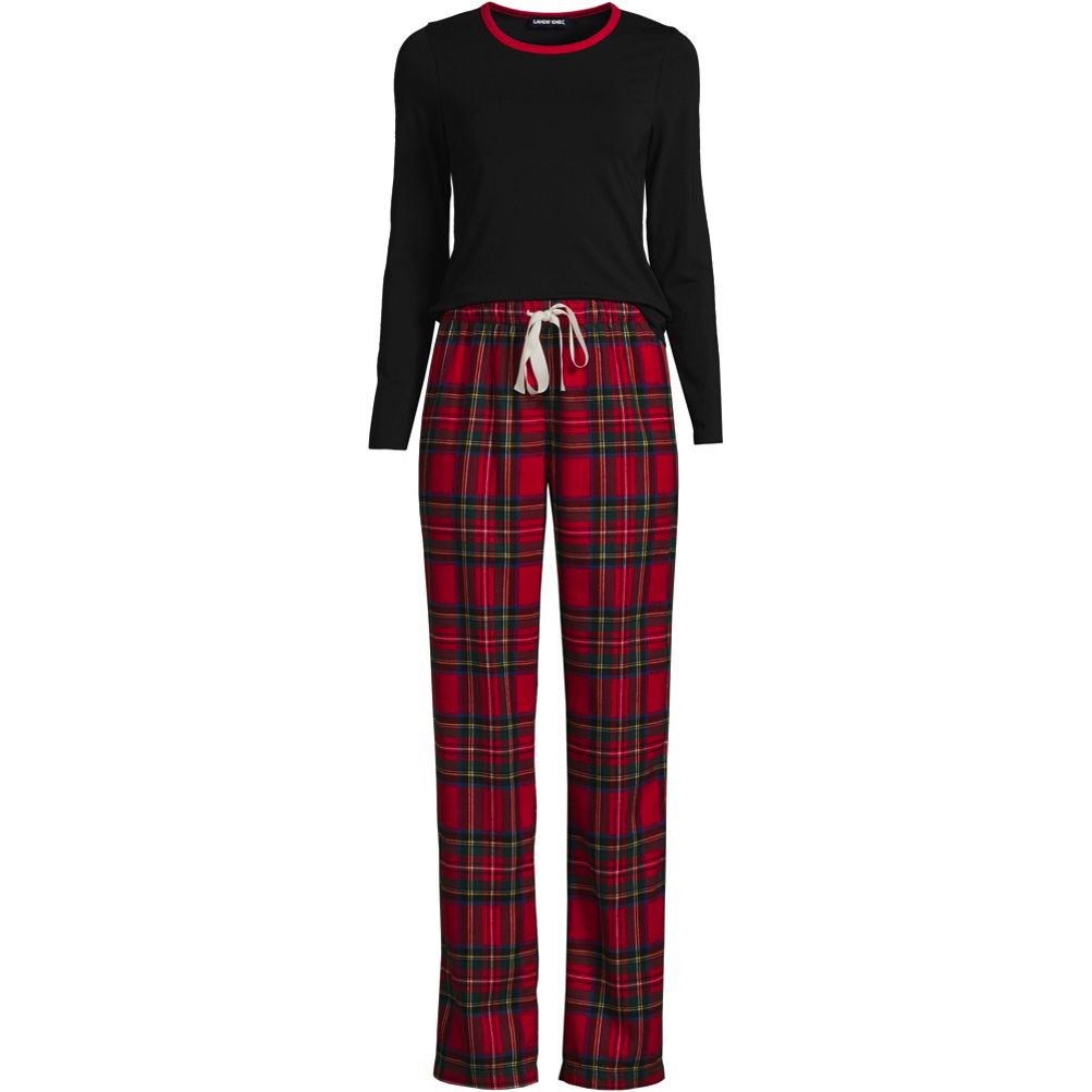 Women's Plus Size Pajama Set Knit Long Sleeve T-Shirt and Flannel Pants