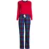 Women's Petite Pajama Set Knit Long Sleeve T-Shirt and Flannel Pants, Front