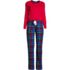 Women's Petite Pajama Set Knit Long Sleeve T-Shirt and Flannel Pants, Front