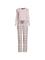 Flanell Pyjama-Set mit gemusterter Hose für Damen in Normalgröße image number 4
