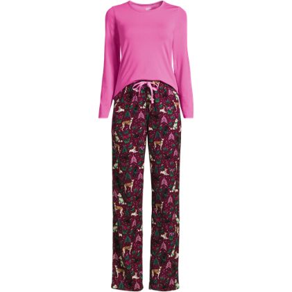 Women's Pajama Set Knit Long Sleeve T-Shirt and Flannel Pants - image 2