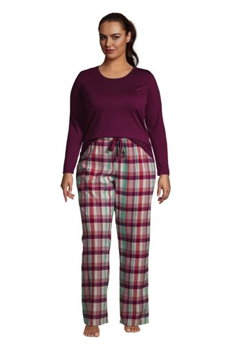 Flannel Pyjama Gift Set, Women, Size: 24-26 Plus, Pink, Spandex, by Lands’ End