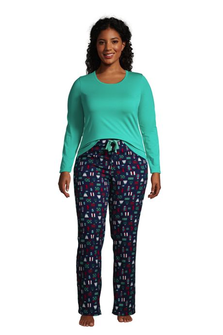 Women's Plus Pajama Set Knit Long Sleeve T-Shirt and Flannel Pants, Pajamas & Robes, Plus