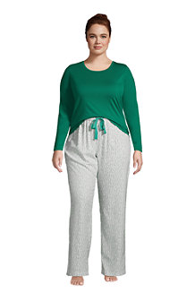 Flanell Pyjama-Set mit gemusterter Hose für Damen in Normalgröße