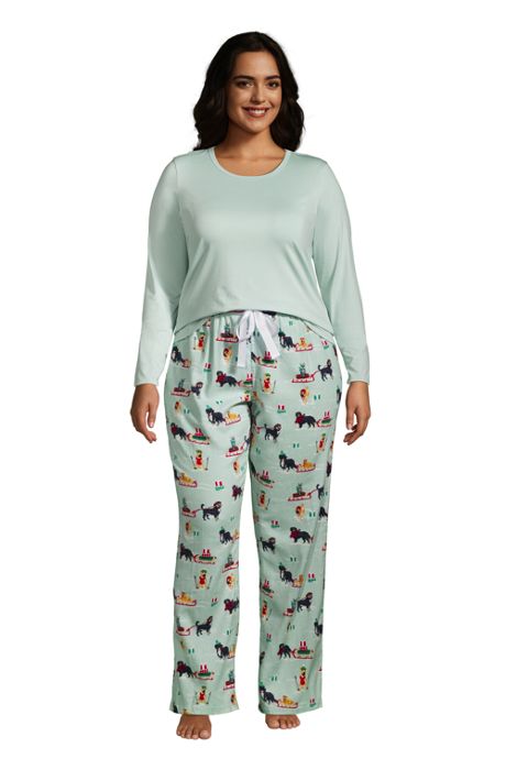 Women's Plus Size Pajama Set Knit Long Sleeve T-Shirt and Flannel Pants, Plus Size, Featured Shops