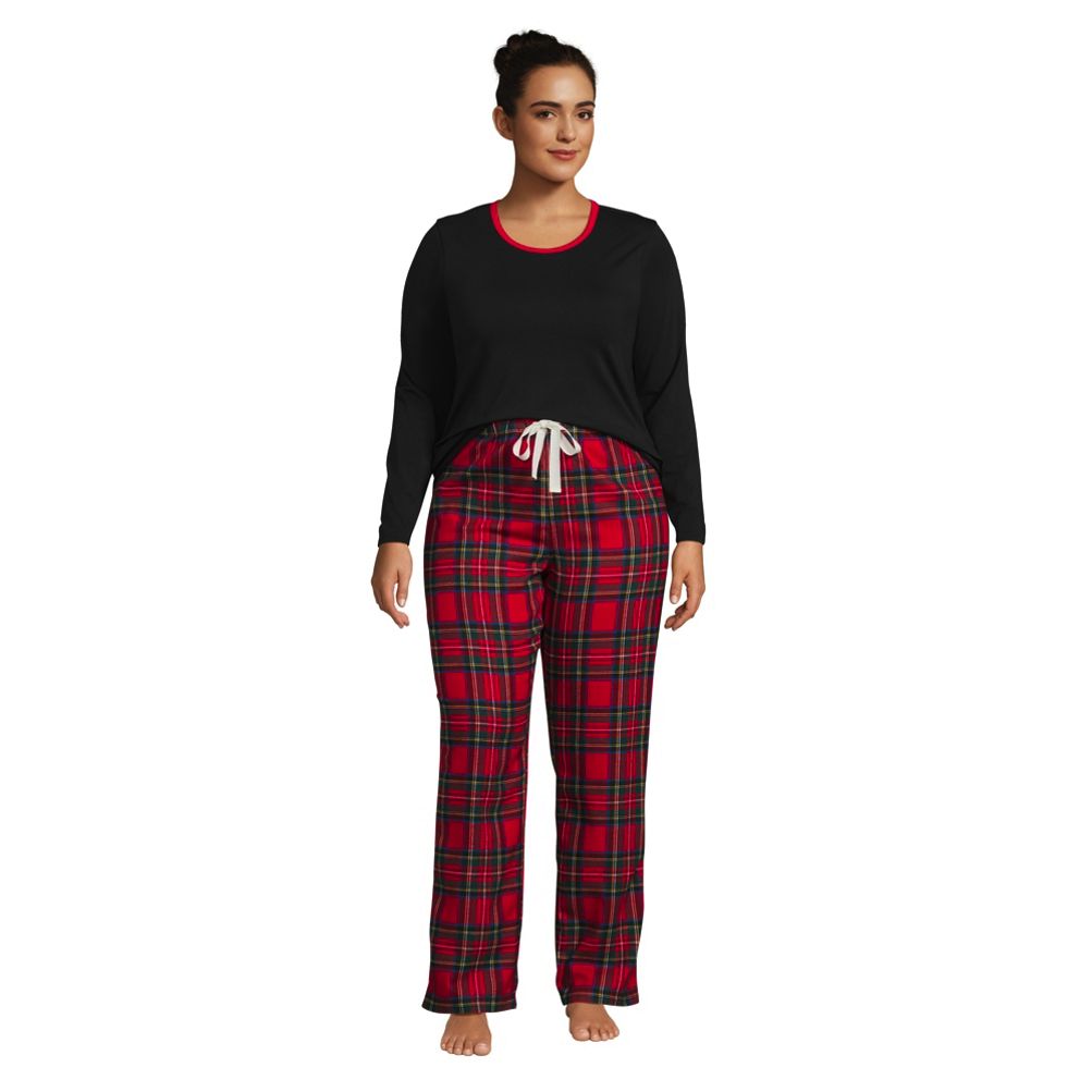 Lands' End Women's Plus Size Knit Pajama Set Long Sleeve T-shirt