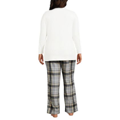 Women's Plus Size Pajama Set Knit Long Sleeve T-Shirt and Flannel Pants - image 1