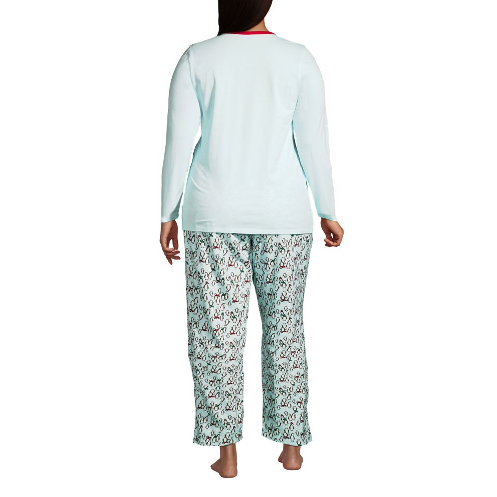 売れ筋商品|||ランズエンド カットソー トップス レディース Plus Size Pajama Set Knit Long Sleeve T-Shirt and Flannel Pants Rich burgundy holiday hounds Women's Plus Size Pajama Set Knit Long Sleeve T-Shirt and
