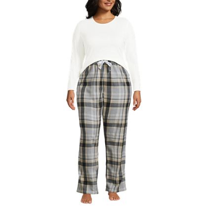 Women's Plus Size Pajama Set Knit Long Sleeve T-Shirt and Flannel Pants - primary