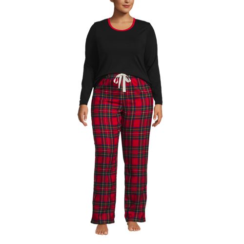 Company Cotton Family Flannel Navy Red Plaid Women's Medium Red/Navy Long  Sleeve Pajama Short Set