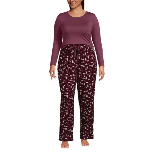 Women's Plus Size Cozy Pajama Set Long Sleeve Top and Print