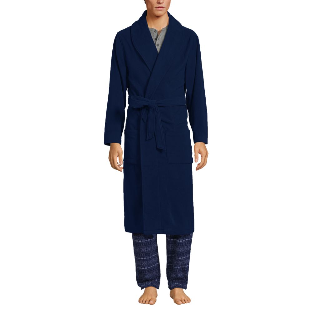 Men's super soft navy fleece dressing gown with hood