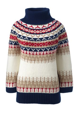 Womens 3/4 Sleeve Fair Isle Turtleneck Sweater