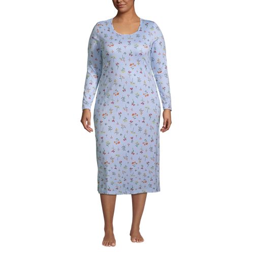 Wadenlanges Supima Langarm-Nachthemd für Damen