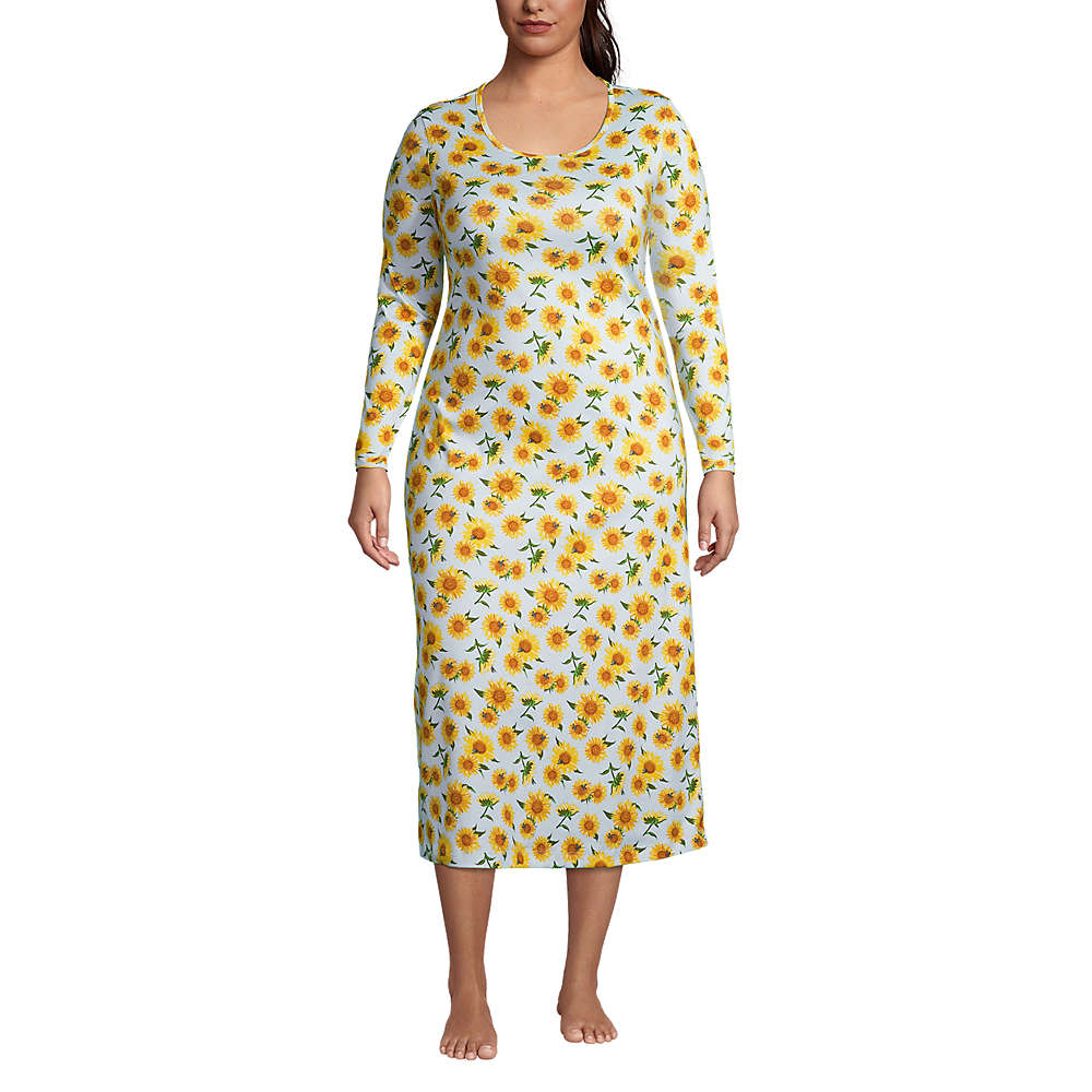 Women's Plus Size Supima Cotton Long Sleeve Midcalf Nightgown, Front