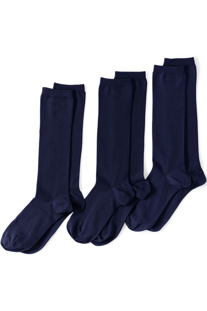 Lands' End Women's 3-pack Everyday Basic Trouser Socks In Blue
