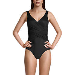 Women's Slender Tummy Control Chlorine Resistant V-neck Wrap One Piece Swimsuit, Front