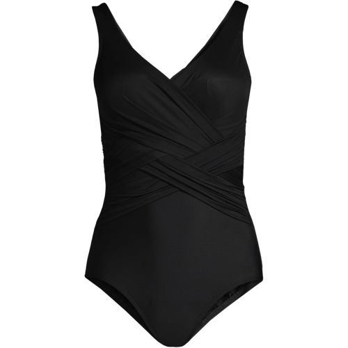 Maillot de bain 1 pièce décolleté V uni marine bande lurex rayures