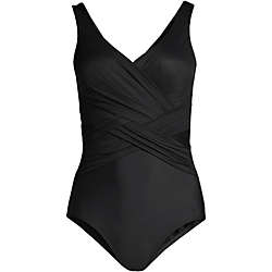Women's Slender Tummy Control Chlorine Resistant V-neck Wrap One Piece Swimsuit, Front