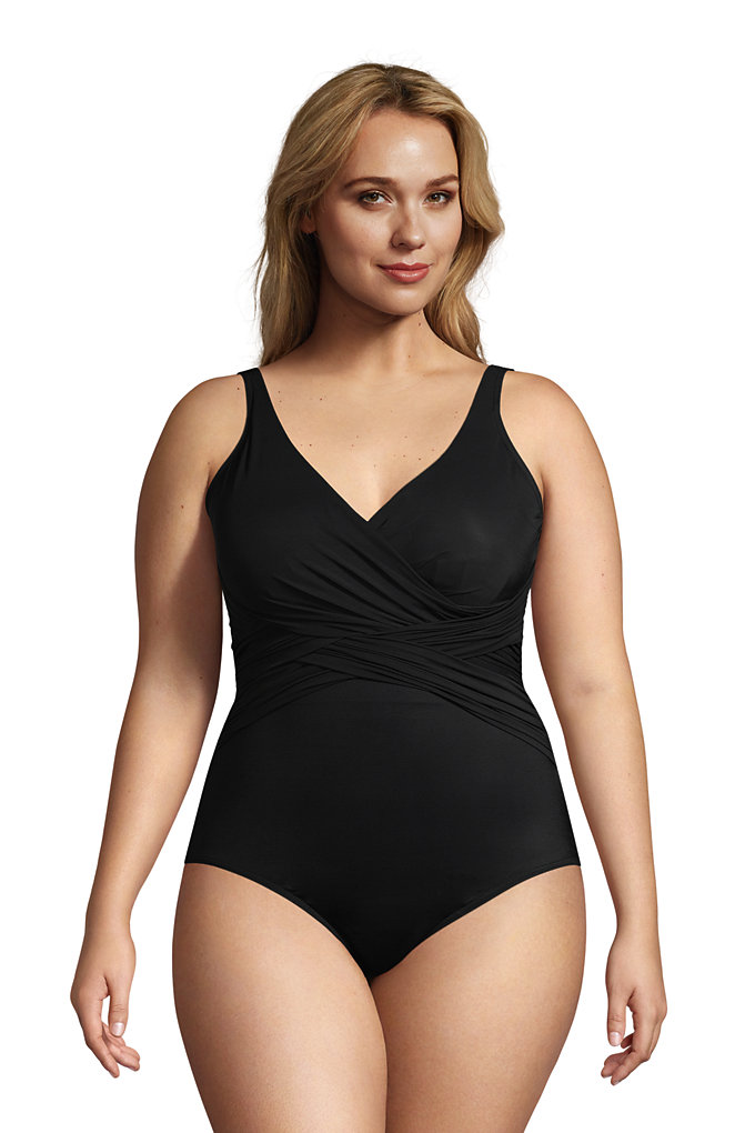 Delimira Womens Plus Size Tummy Control One Piece Underwire Swimsuit