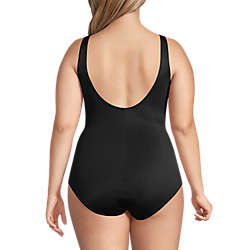 Women's Plus Size Slender Tummy Control Chlorine Resistant V-neck Wrap One Piece Swimsuit, Back