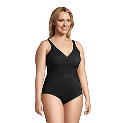 Women's Plus Size Slender Tummy Control Chlorine Resistant V-neck Wrap One Piece Swimsuit, alternative image