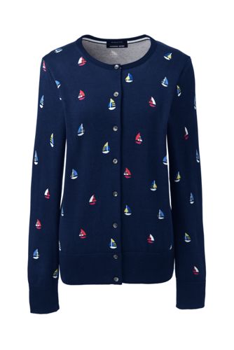 Women's Supima Cotton Long Sleeve Cardigan Sweater - Print | Lands' End