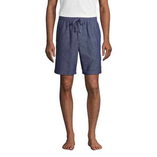 Pure Cotton Pyjama Shorts, Men, Size: 40-42 Regular, Blue, by Lands’ End