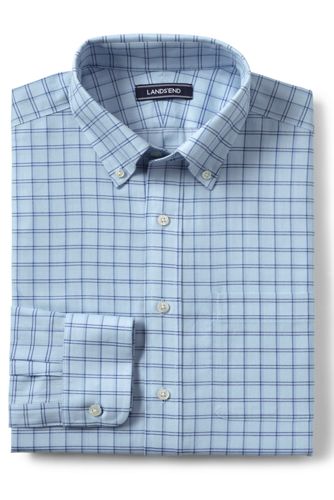 【ランズエンド LANDS' END】メンズ・コットン・レノクロス／ボタンダウン／ベーシックフィット／長袖/S/ブルー