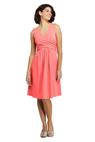 Women's Wrap Front Knee Length Fit and Flare Dress from Lands' End