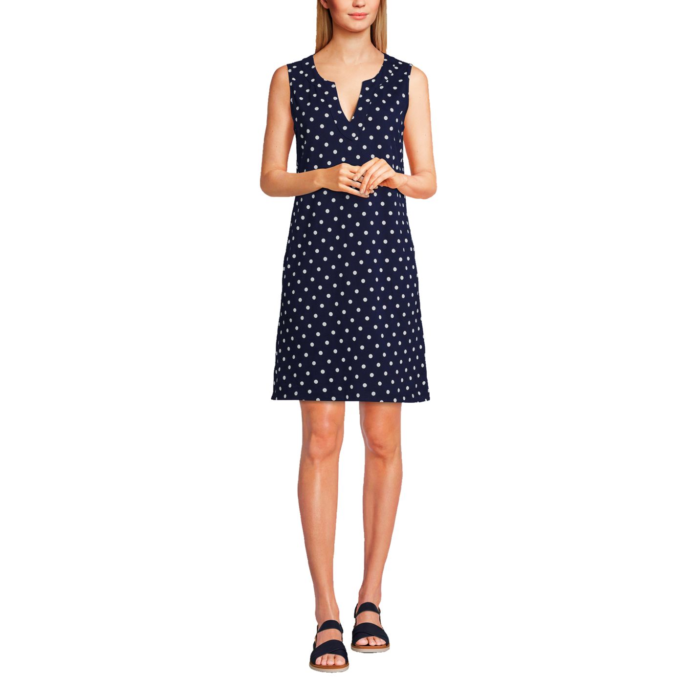 Women's Petite Cotton Jersey Sleeveless Swim Cover-up Dress Print