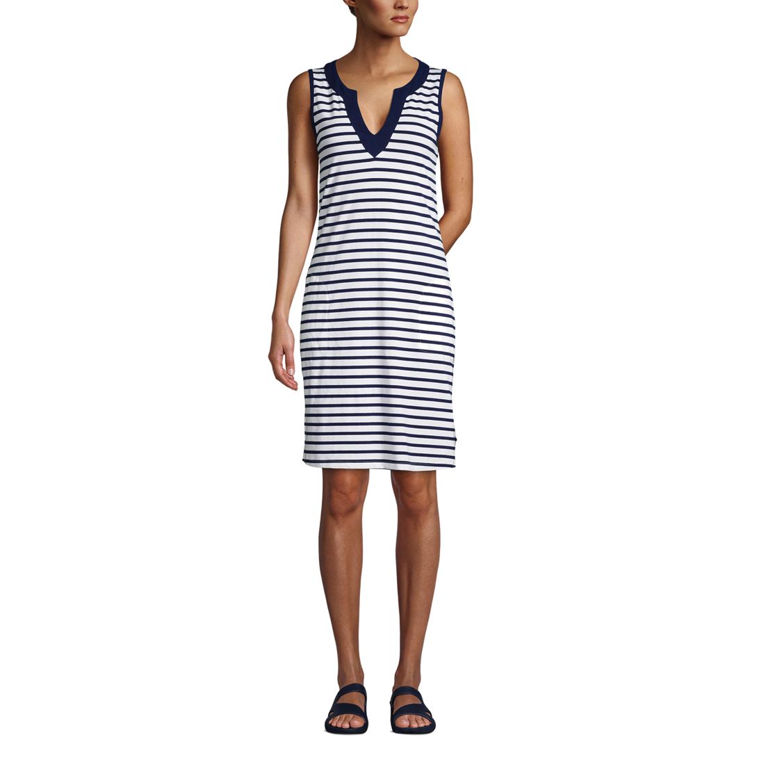 Women's Petite Cotton Jersey Sleeveless Swim Cover-up Dress Print