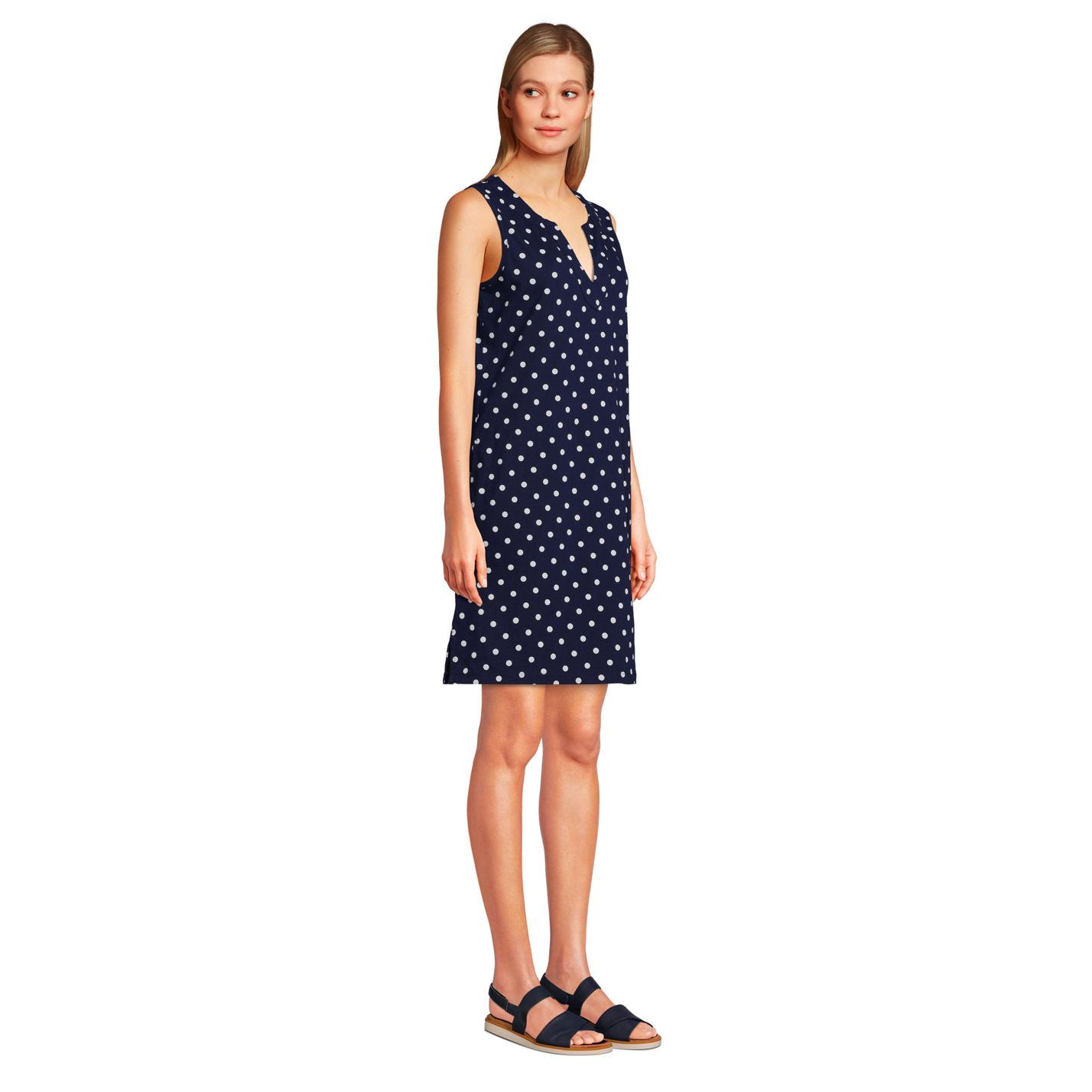 Women's Petite Cotton Jersey Sleeveless Swim Cover-up Dress Print