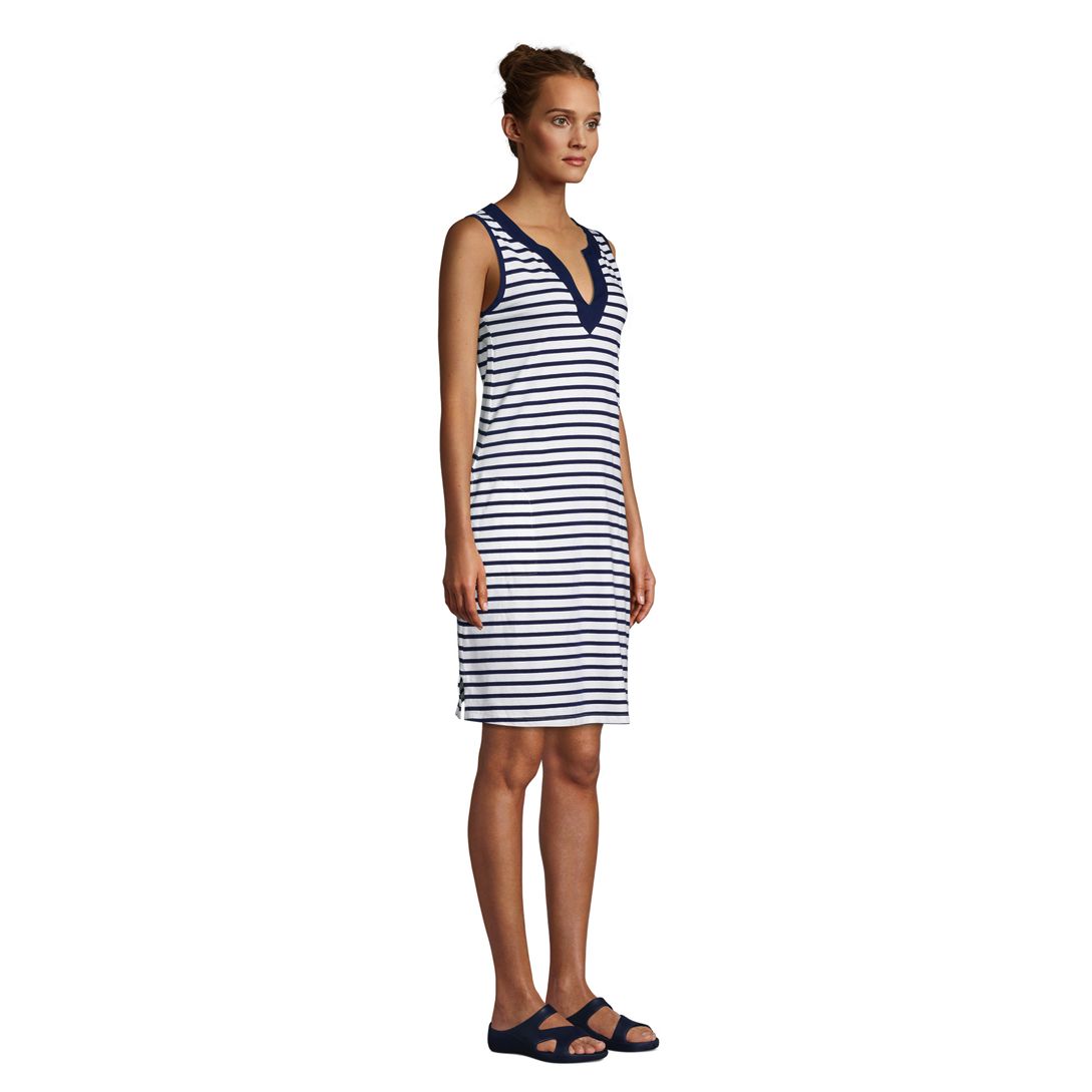 Women's Petite Cotton Jersey Sleeveless Swim Cover-up Dress Print
