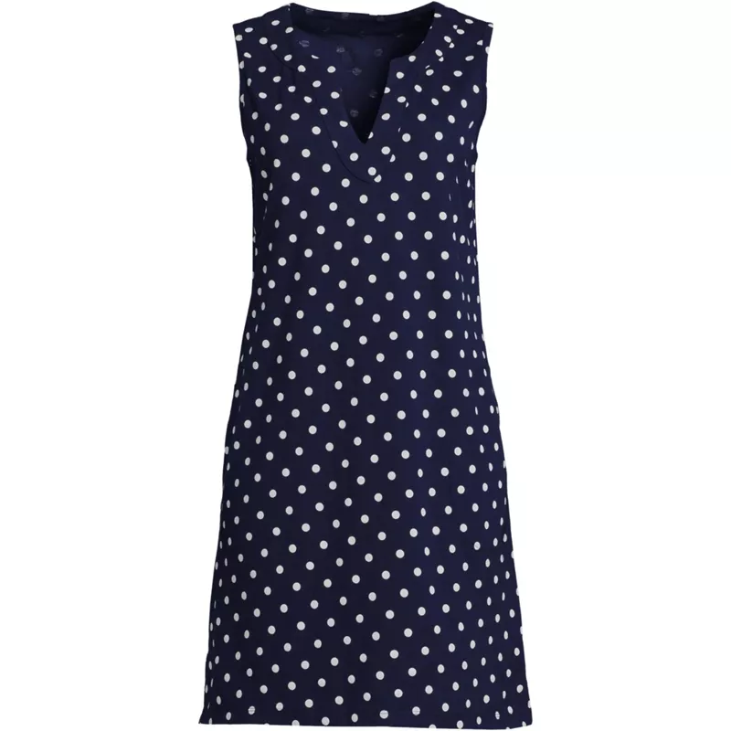 Women's Cotton Jersey Sleeveless Swim Cover-up Dress Print, Front