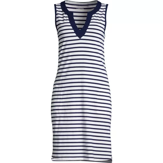 Women's Long Cotton Jersey Sleeveless Swim Cover-up Dress Print - primary