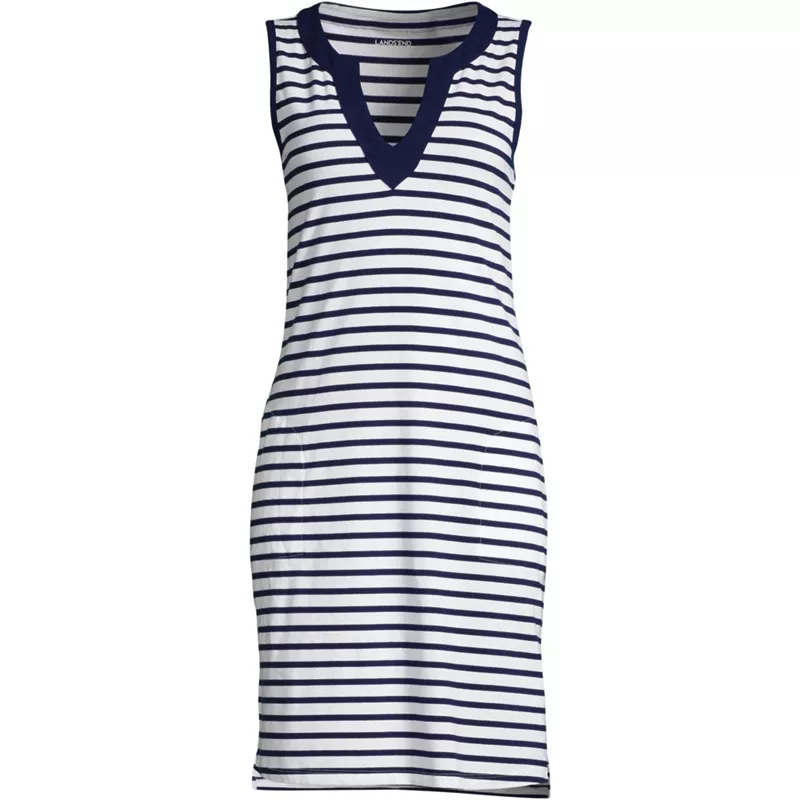 Women's Long Cotton Jersey Sleeveless Swim Cover-up Dress Print, Front