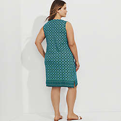 Women's Plus Size Cotton Jersey Sleeveless Swim Cover-up Dress Print, Back