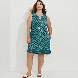 Women's Plus Size Cotton Jersey Sleeveless Swim Cover-up Dress Print, Front