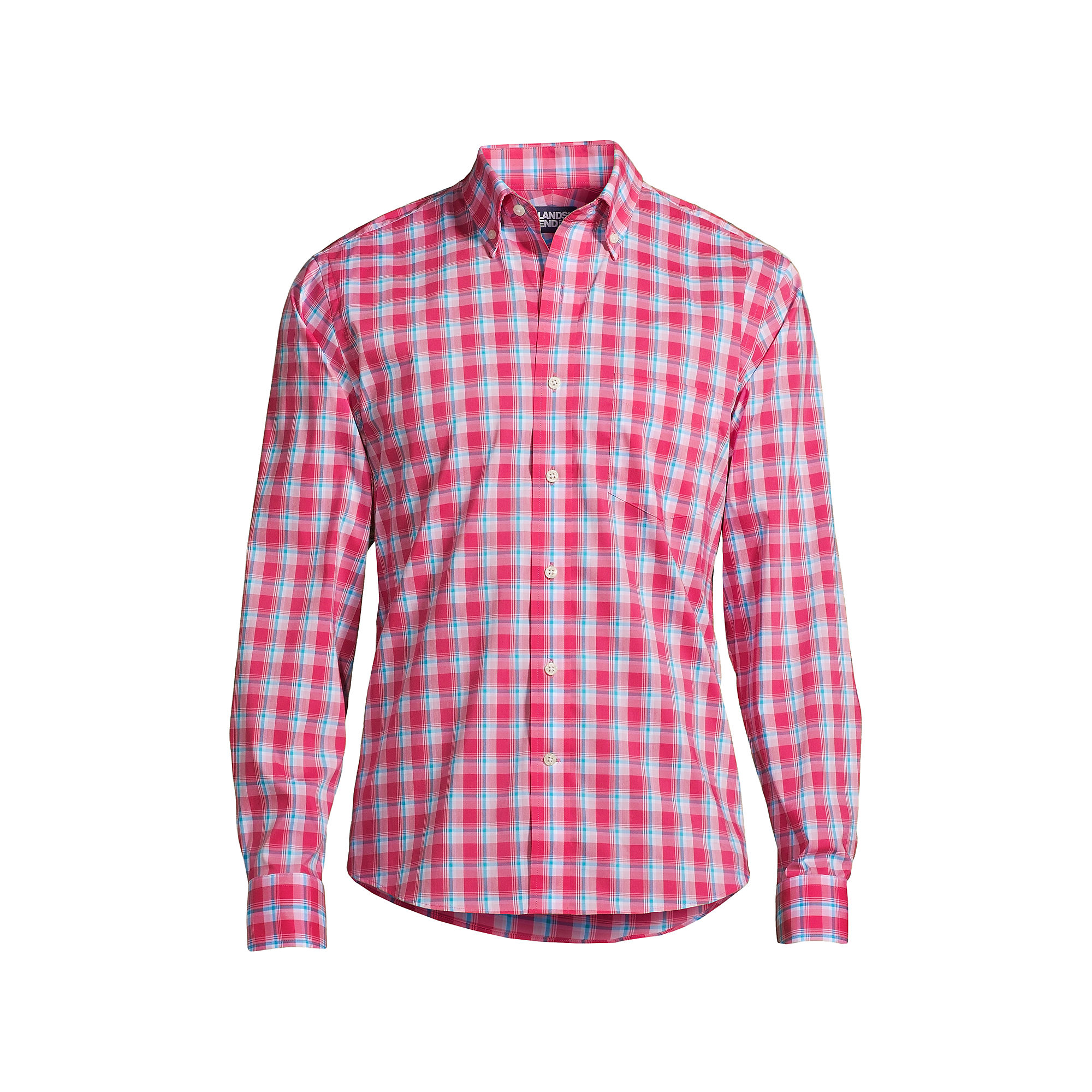 Lands End Men's Traditional Fit Comfort-First Shirt with CoolMax (Hot Pink Plaid in sizes M, L, XL, XXL)
