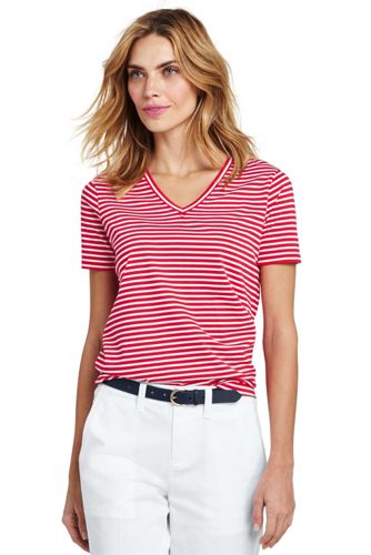 Women's Supima Cotton Striped V-neck T-shirt | Lands' End