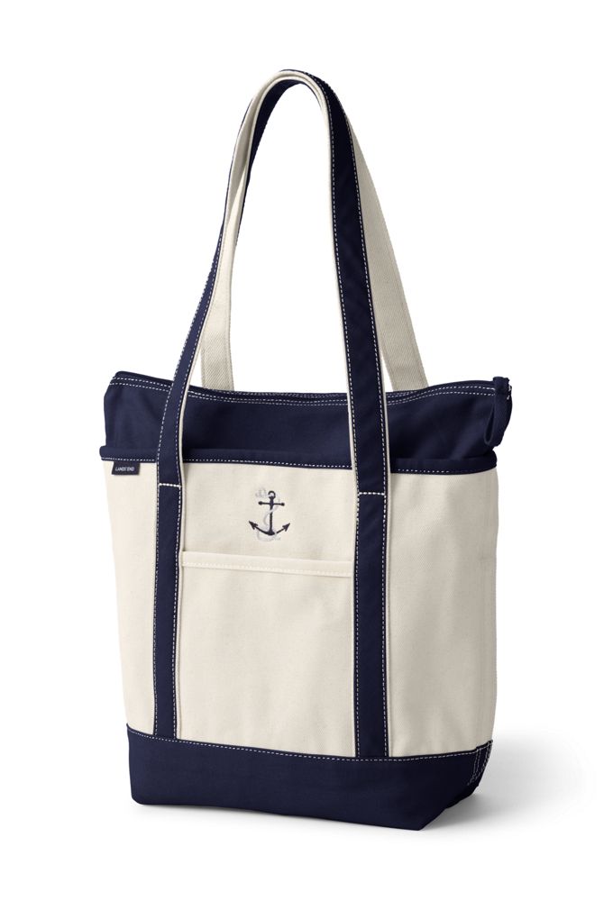 Image of Medium Natural Zip Top Long Handle Canvas Tote Bag - Lands' End - Ivory