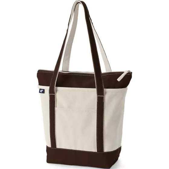 Medium 5 Pocket Zip Top Long Handle Canvas Tote Bag - primary
