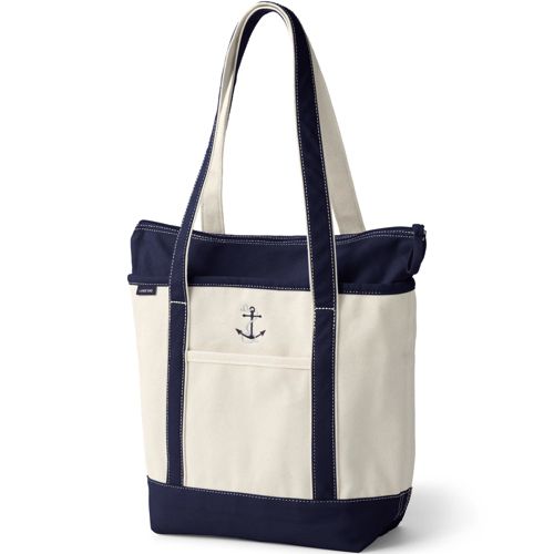 Natural Zip Top Long Handle Canvas Tote Bag