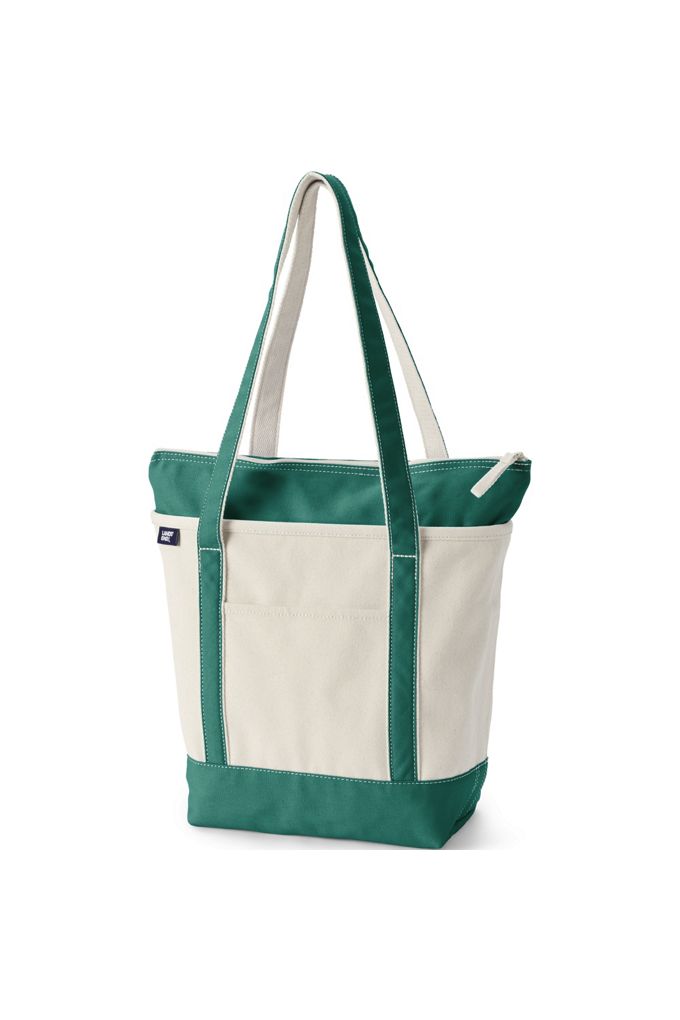 Medium Natural 5 Pocket Zip Top Long Handle Canvas Tote Bag - Lands' End - Ivory