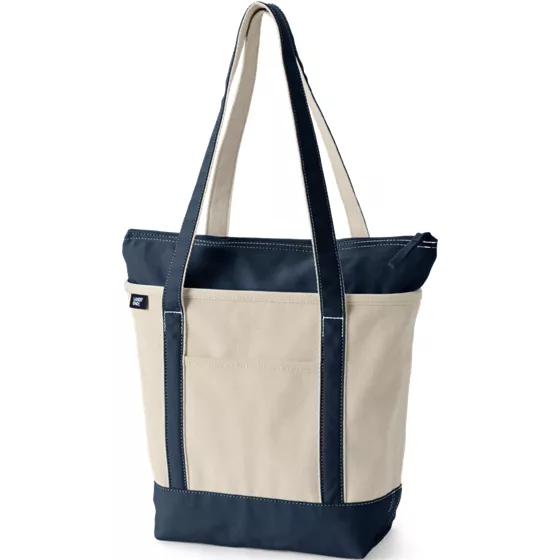 Medium 5 Pocket Zip Top Long Handle Canvas Tote Bag - primary