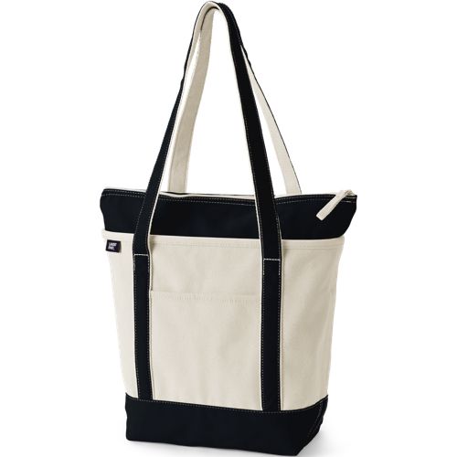 Natural Zip Top Long Handle Canvas Tote Bag