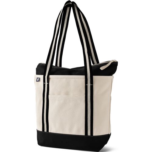 Long Handle Zip Top Canvas Tote Bag, Women, size: one size, regular, Ivory, Cotton, by Lands' End